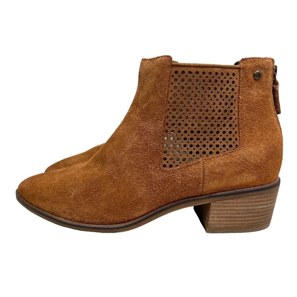 Cole Haan Val Boots Suede Perforated Panels Pointed Toe British Tan Women Sz‎ 8C